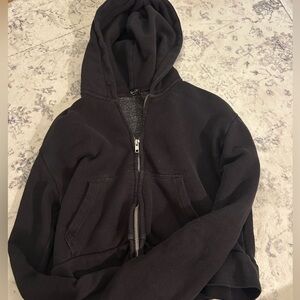 Brandy Melville Cropped Black Zip-Up Hoodie